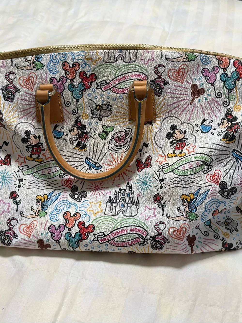 Dooney & Bourke Multicolor Disney Canvas Tote - White with Tan Trim